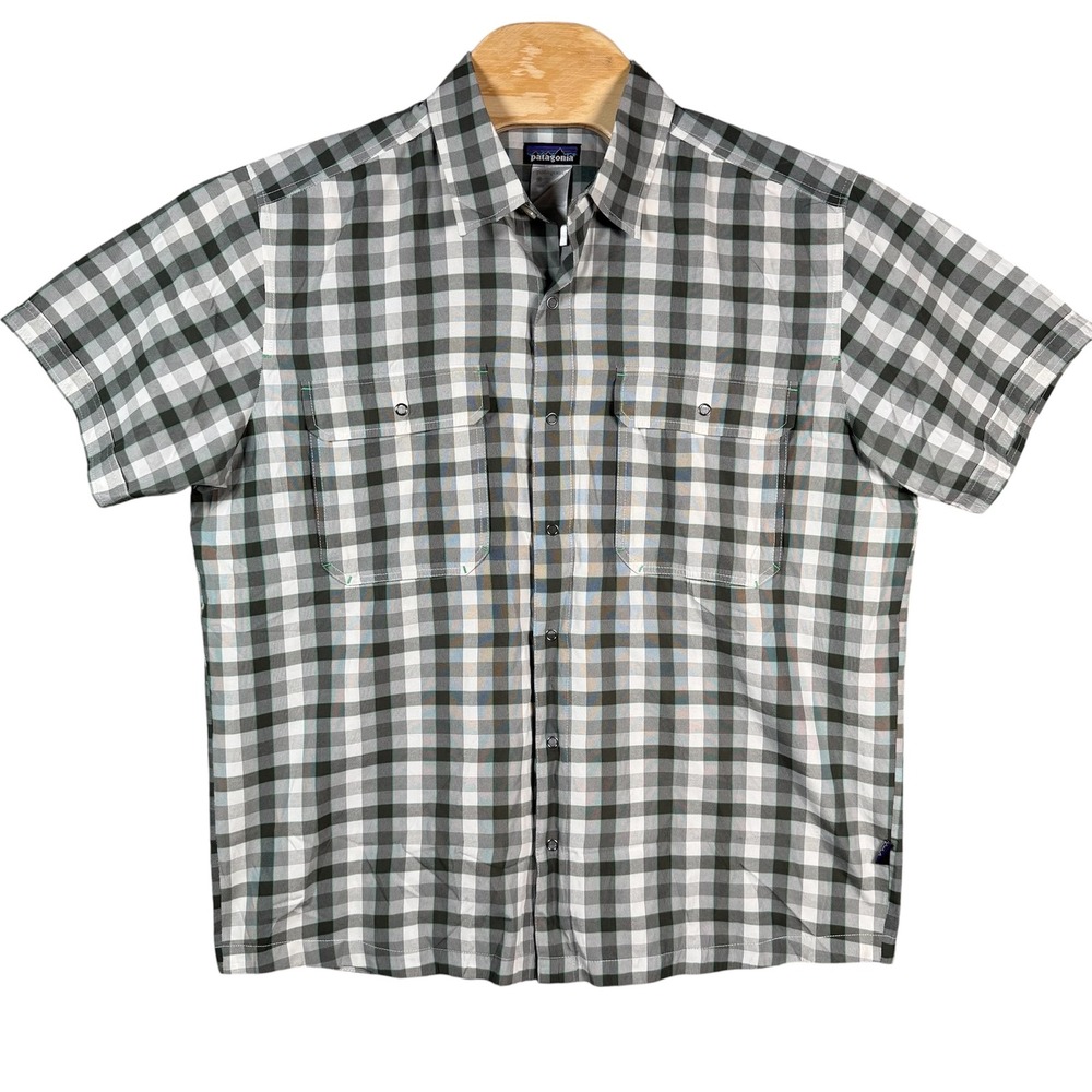 Patagonia Button Down Shirt Mens Large Green Plaid Short Sleeve‎